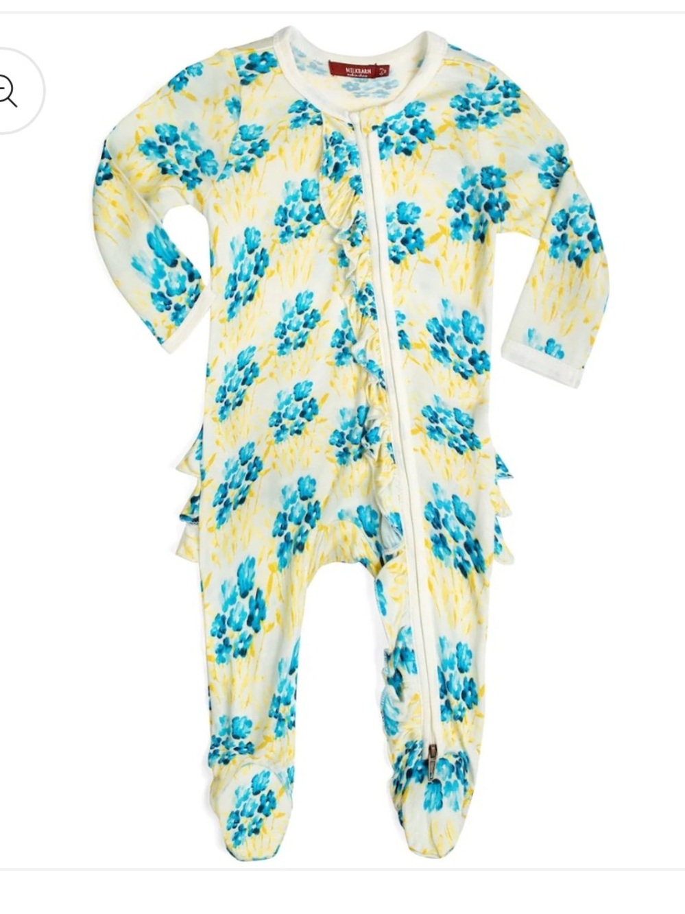 Milkbarn Sky Floral Bamboo Ruffle Zipper Footed Romper 6-9M NWT